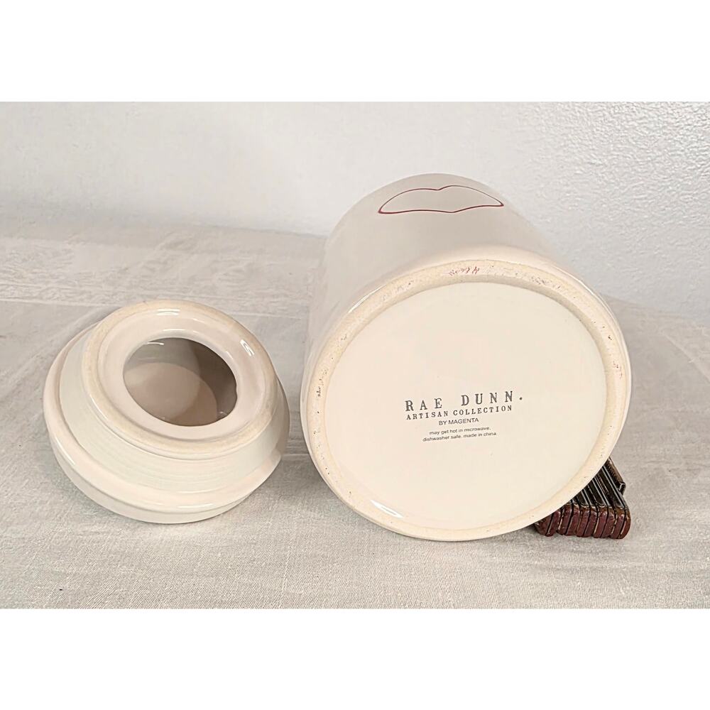 Rae Dunn Artisan Collection Canister White w/Red Heart 7" Tall Valentines Day - Picture 3 of 5